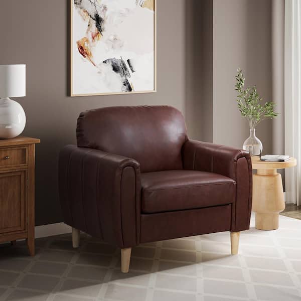 Serta Damascus Brown Faux Leather Arm Chair with Wood Legs