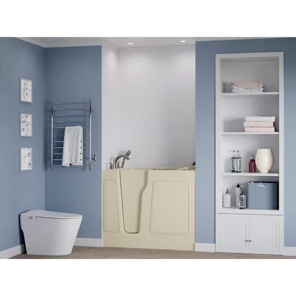 Universal Collection 26 in. L x 46 in. W Left Side Drain Combination Jetted Bathtub in Biscuit with Powered Fast Drain