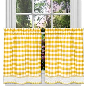 Buffalo Check Yellow Polyester/Cotton Light Filtering Rod Pocket Curtain Tier Pair 58 in. W x 24 in. L