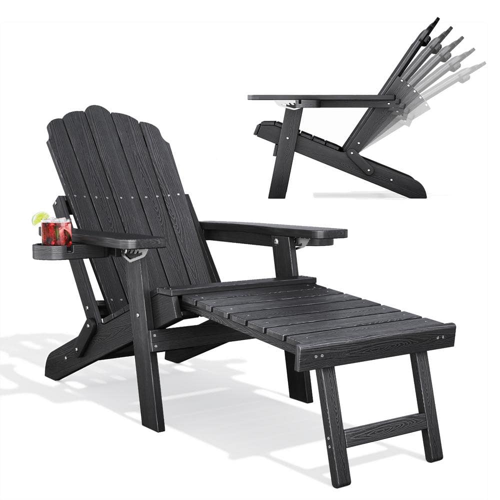 Black Plastic Adirondack Chair with Retractable Ottoman
