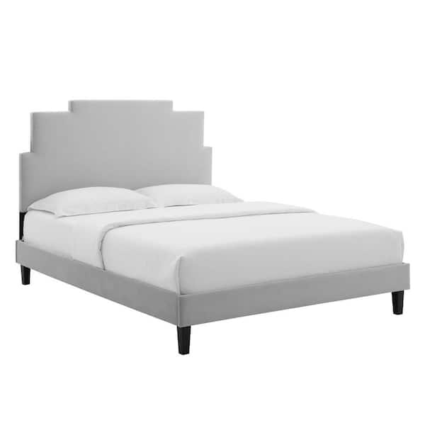 MODWAY Lindsey Light Gray Performance Velvet Queen Platform Bed