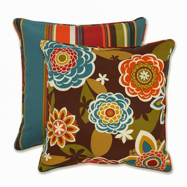 Pillow Perfect Stripe Brown Square Outdoor Square Throw Pillow 2-Pack