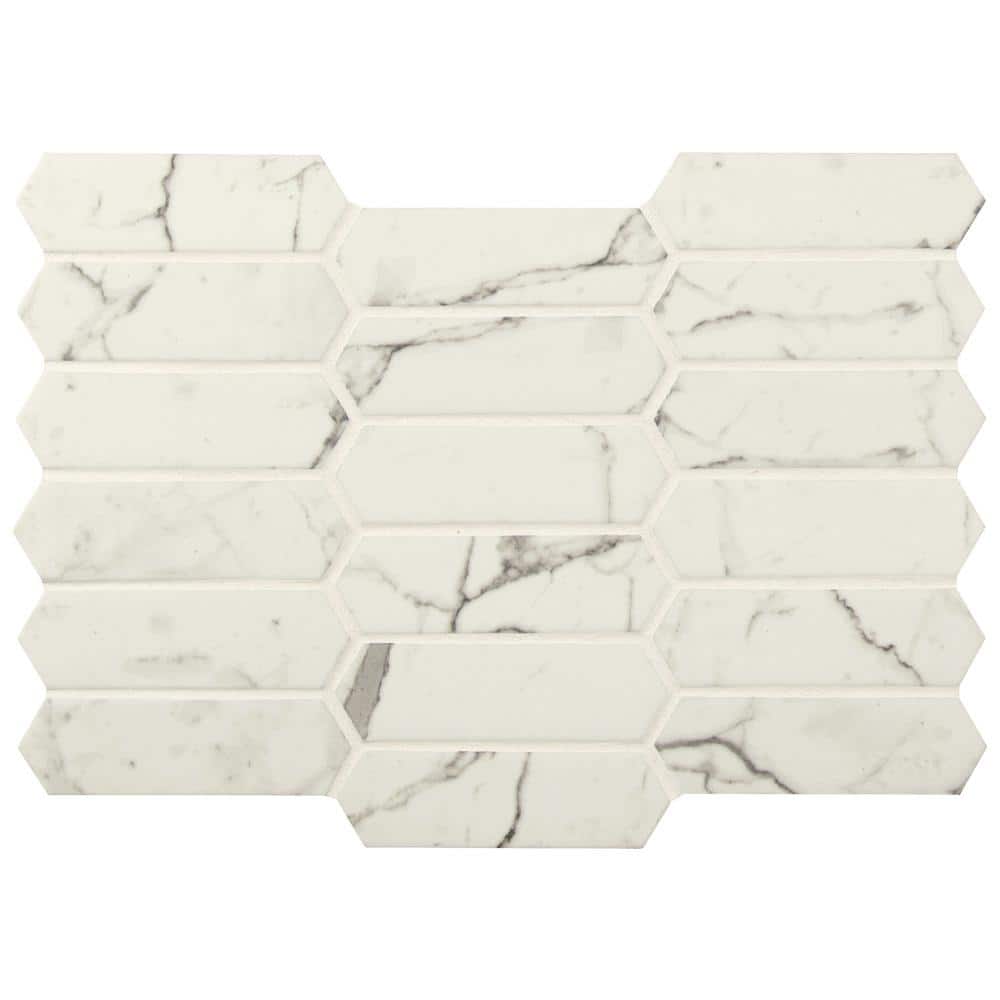 Take Home Tile Sample - Statuario Celano Picket 4 in. x 4 in. Glass Mesh-Mounted Mosaic Tile price history on PriceWatchPro