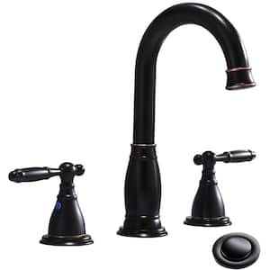 8 in. 2-Handle 3-Hole Widespread Bathroom Faucets with Valve and Metal Pop-Up Drain in Oil Rubbed Bronze