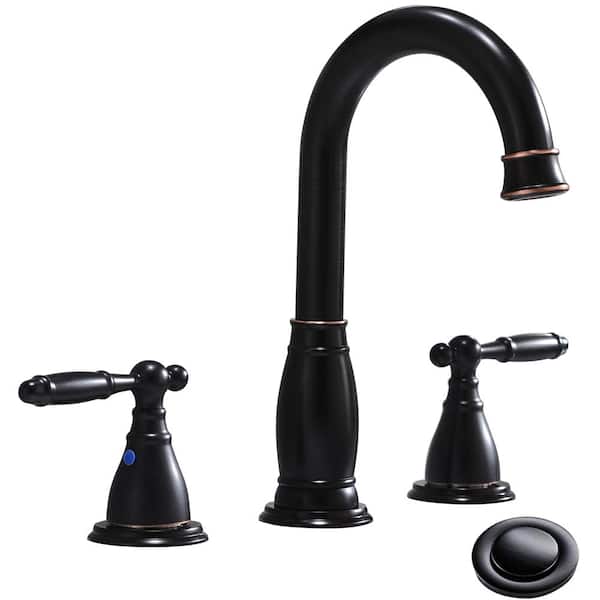 Phiestina 8 in. 2-Handle 3-Hole Widespread Bathroom Faucets with Valve and Metal Pop-Up Drain in Oil Rubbed Bronze
