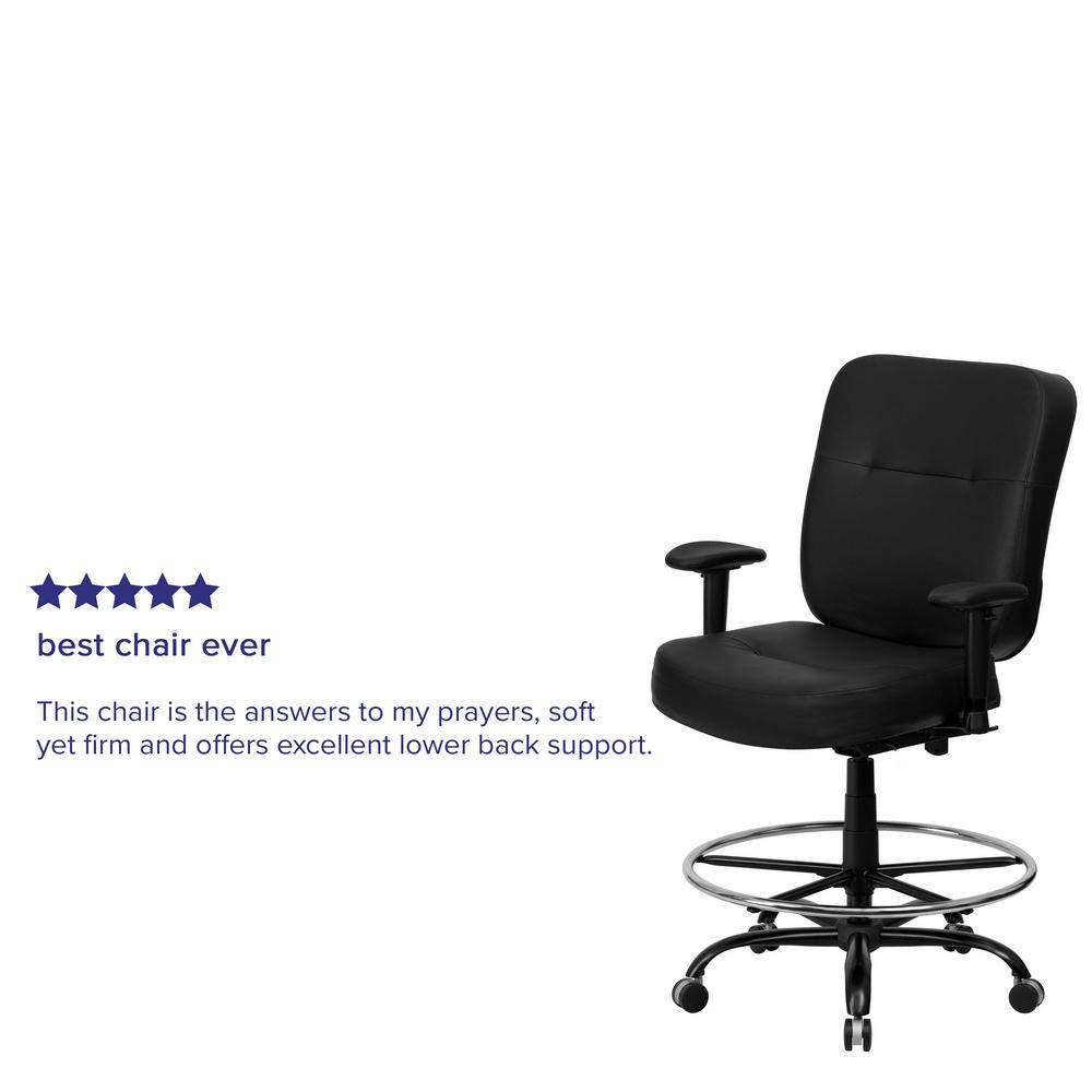 ErgoFlex 360° Black LeatherSoft High-Back Drafting Chair with Metal Base