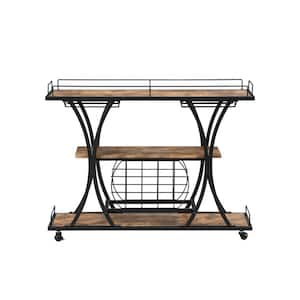 Black 3-Tier Bar Cart with Wine Rack and Glass Holder