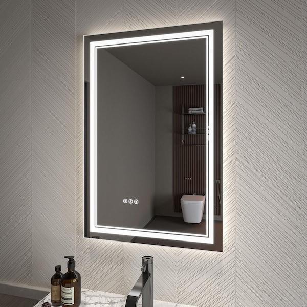 24 in. W. x 36 in. H Rectangular Frameless LED Anti-Fog Wall Bathroom Vanity Mirror in Silver, Defogging, Dimming