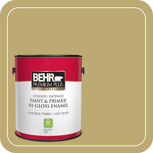 BEHR PREMIUM PLUS 1 gal. #370F-5 Coriander Seed Hi-Gloss Enamel Interior/Exterior Paint & Primer