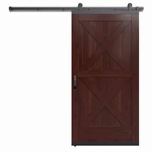36 in. x 80 in. Karona Crossbuck Spice Stained Rustic Walnut Wood Sliding Barn Door with Hardware Kit