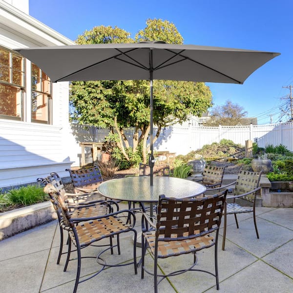 Sonkuki 10 ft. x 6.5 ft. Aluminum Rectangle Market Outdoor Patio Umbrella with Push Button Tilt and Crank in Gray