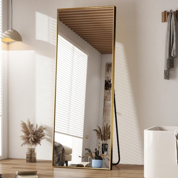 21 in. W x 64 in. H Rectangular Aluminum Alloy Framed Gold Full Length Mirror Bathroom Vanity Mirror