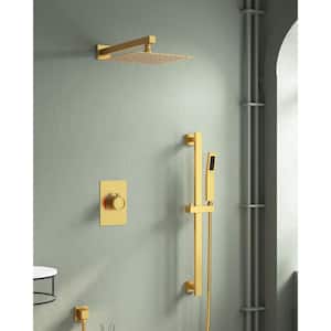 2-Spray Wall Mount Dual Shower Head and Handheld Shower with Easy to Install in Brushed Gold (Valve Included)