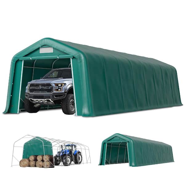 11 ft. x 32 ft. x 8.4 ft. Heavy-Duty Portable Garage Agricultural Shed with Galvanized Frame Removable Doors and Walls