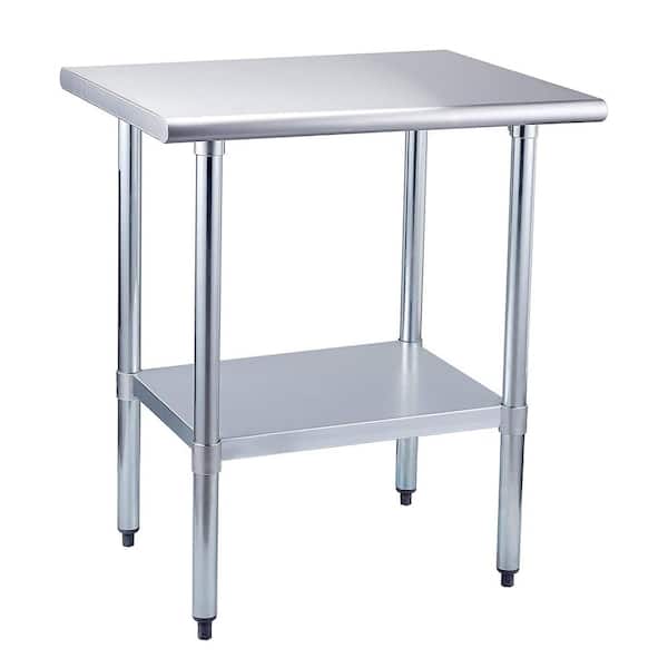 Unbranded Sliver Stainless Steel 36 in. Kitchen Prep Table with Undershelf and Galvanized Legs