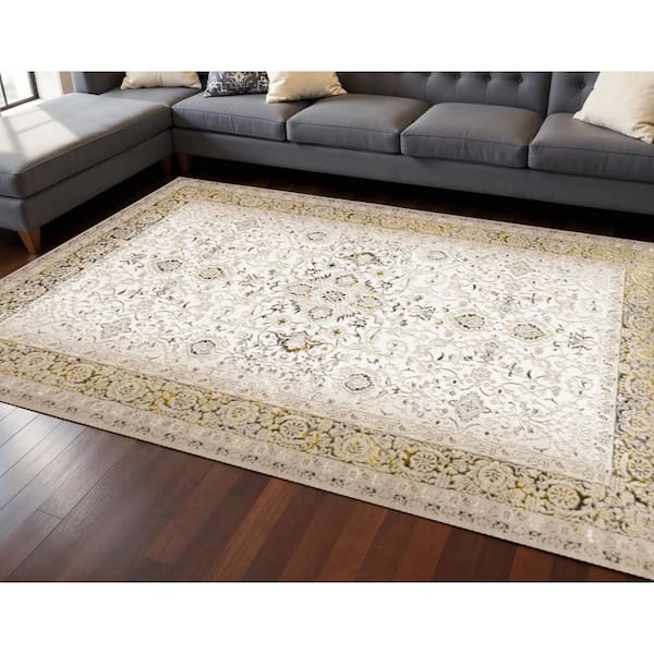 Black 8 ft. x 11 ft. Woven Medallion Rectangle Indoor Area Rug