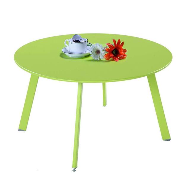 Dyiom Green Round Steel Patio Coffee Table, Weather Resistant Outdoor