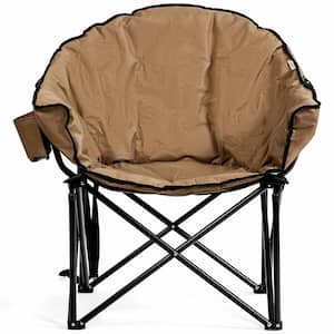 Brown Steel Folding Camping Moon Padded Chair with Carrying Bag