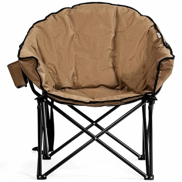 ANGELES HOME Brown Steel Folding Camping Moon Padded Chair with Carrying Bag