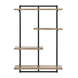 Rhodes 34.5 in. 4-Tier Windowsill Wall Shelf with Black Metal Frame and Light Walnut MDF Shelves