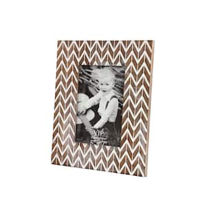 5 in. x 7 in. Large Rectangular Whiteand Natural Carved Wood Picture Frame with Chevron Pattern