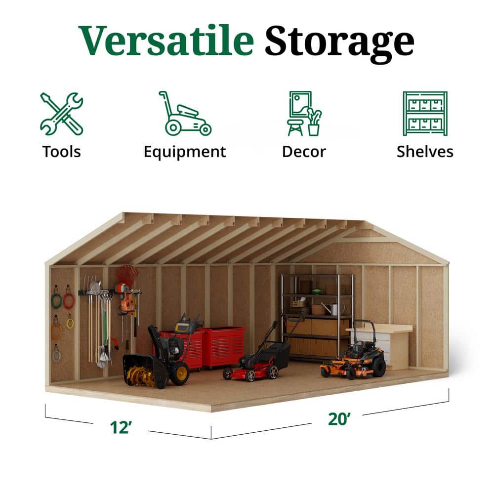 12' x 20' Gray Wooden Gable Storage Shed Kit with Floor