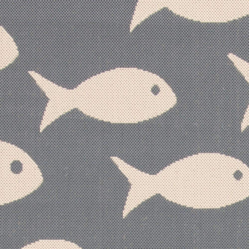 Dark Grey and Beige Rectangular 9' x 12' Synthetic Outdoor Rug