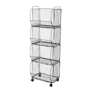 4-Tire Black Carbon Steel Storage Shelving with 4-Universal Wheels