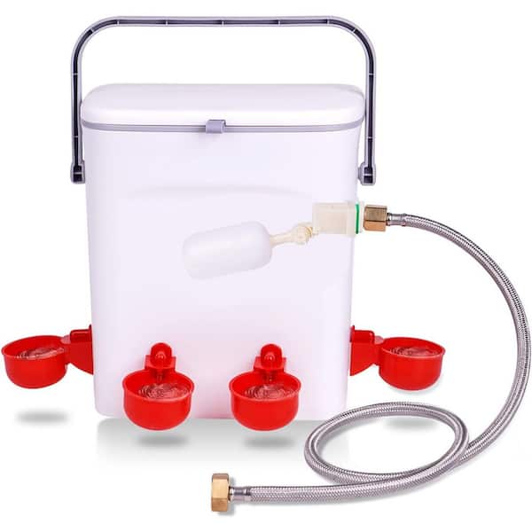 N/A Automatic Chicken Waterer Float Valve Kit with Hose Attachment and 4 Cups 2 gal. Poultry Water Feeder System