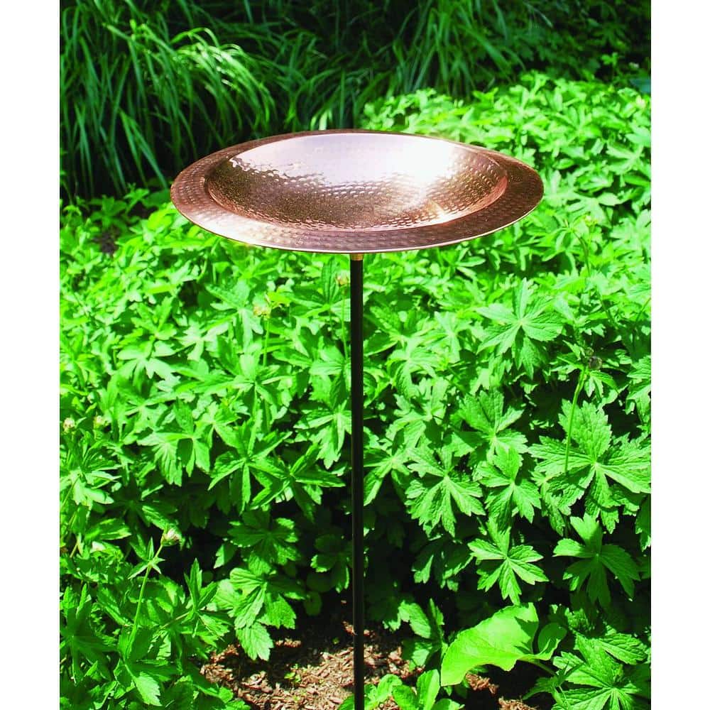 16" Hammered Copper Birdbath Bowl with Metal Stake