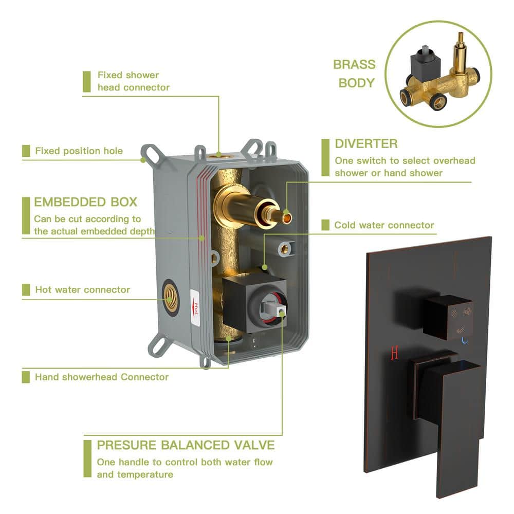 Large Oil-Rubbed Bronze Dual Rain Shower System with Handheld
