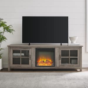 Simple 70 in. Grey Wash 2-Door TV Stand with Electric Fireplace (Max tv size 75 in.)