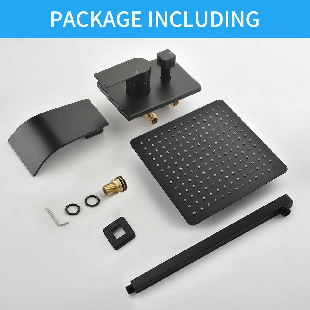 Matte Black Square Rain Shower Faucet Set with Lever Handle