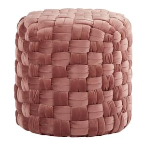 16 in. Braided Blush Pink Velvet Round Upholstered Ottoman