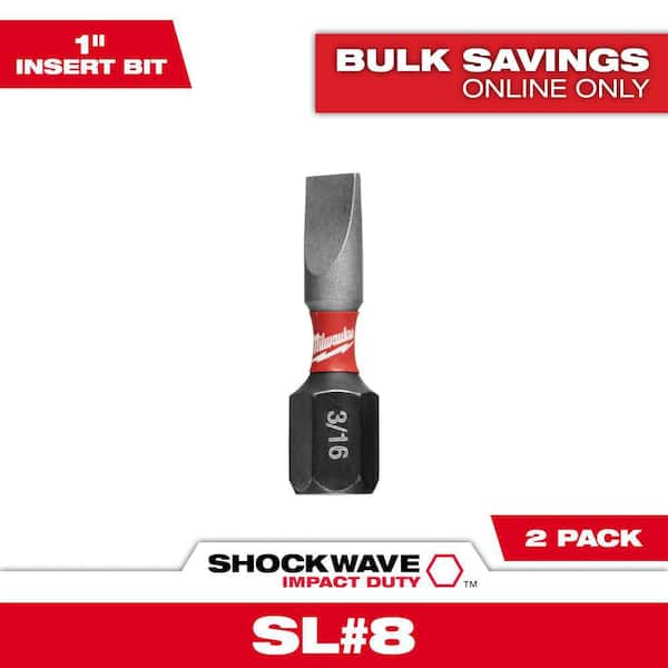 Milwaukee SHOCKWAVE Impact Duty 1 in. x 3/16 in. SL #8 Slotted Alloy Steel Insert Bit (2-Pack)