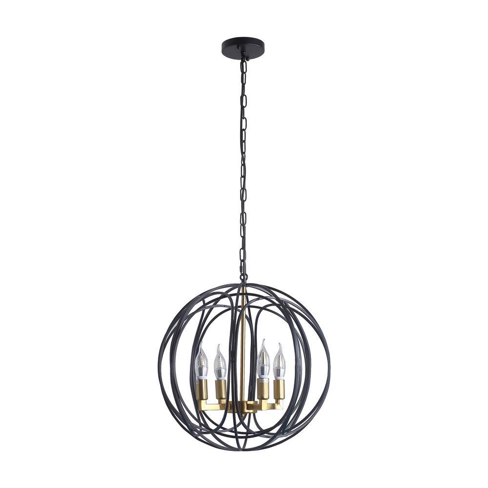 Black 17.7 in. 4-Light Modern Gold Hanging Spherical Chandelier Global Ceil