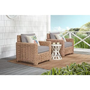 Laguna Point Natural Tan Wicker Outdoor Patio Stationary Lounge Chair with CushionGuard Stone Gray Cushions (2-Pack)