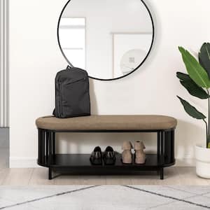 45 in. Black Wood Modern Oval Entry Bench with Lower Shelf