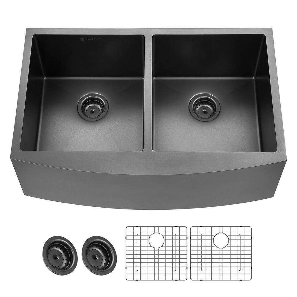 Glacier Bay Gunmetal Black Stainless Steel 33 in. 18Gauge Double Bowl