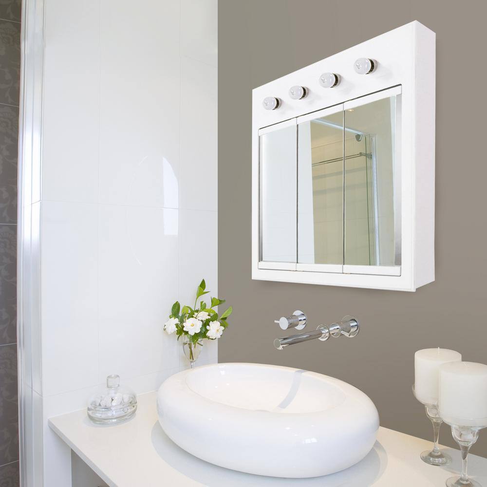 Concord 30-Inch White Gloss Medicine Cabinet with Lights and Mirrors
