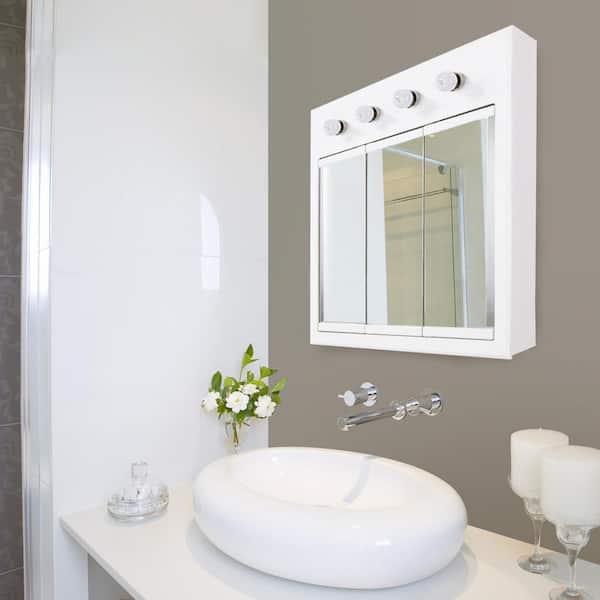 Concord 30 in. x 30 in. Surface-Mount 4-Light Tri-View Medicine Cabinet in White Gloss