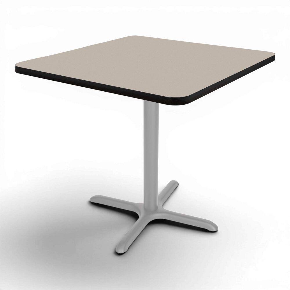 Bennet Cafe Table Grey Nebula Wood Top with Soft Grey Metal Frame 36 in. Pedestal Base Dining Table Seats 2