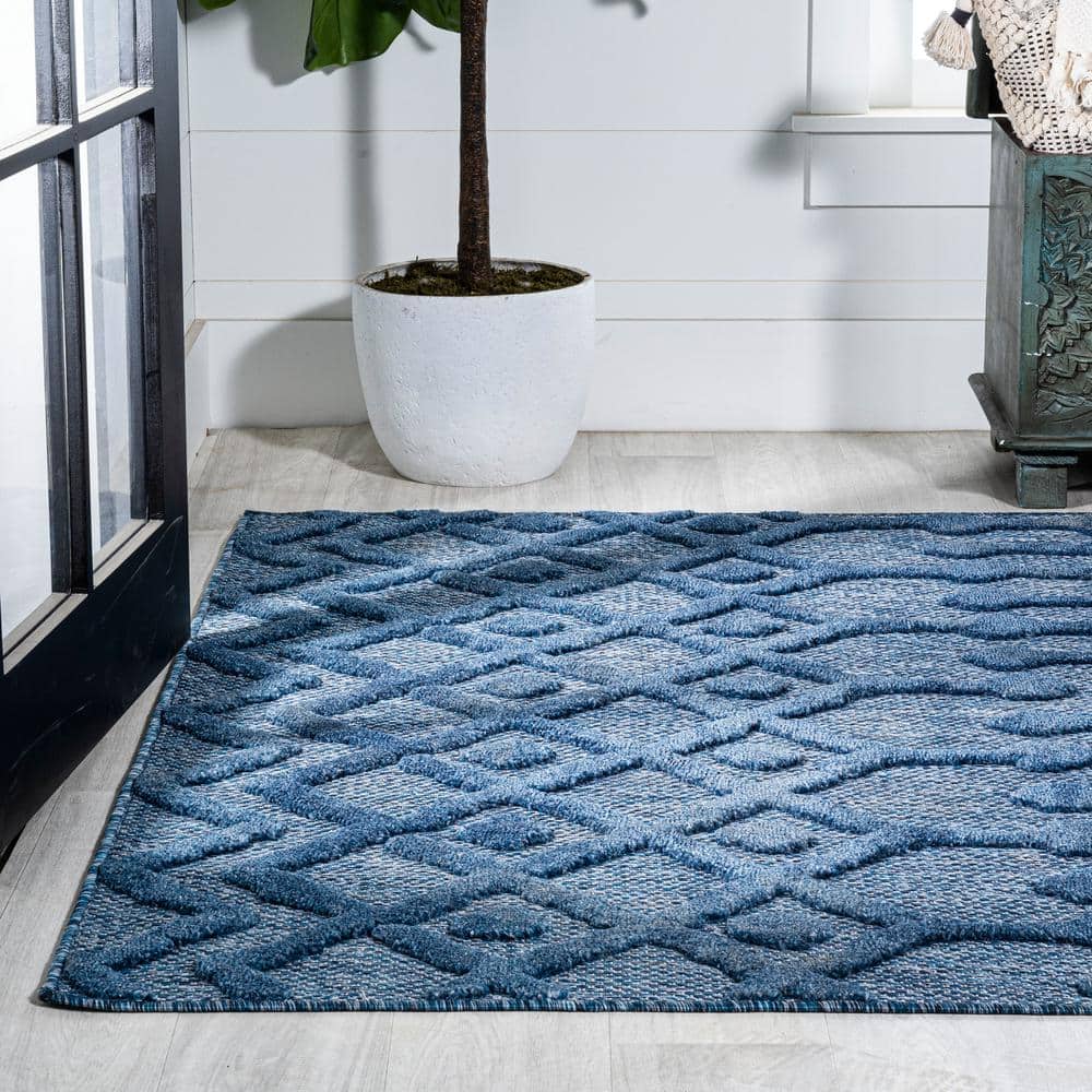 Navy Diamond Geometric Handmade Indoor/Outdoor Synthetic Rug