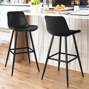 41 in. Black 30 in. H Low Back Metal Frame Cushioned Counter Height Bar Stool with Faux Leather seat (Set of 2)