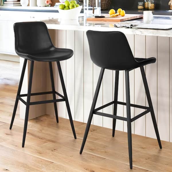 cozyman 41 in. Black 30 in. H Low Back Metal Frame Cushioned Counter Height Bar  Stool with Faux Leather seat (Set of 2) LB22CH0030-300 - The Home Depot