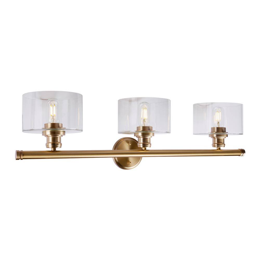 Zane Soft Gold 3-Light Vanity with Oversized Clear Glass Shades