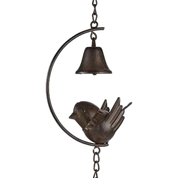 5 ft. Length Metal Bird and Bell Rain Chain for Gutters Brown Finish Steel 59 in. Height Garden Accent