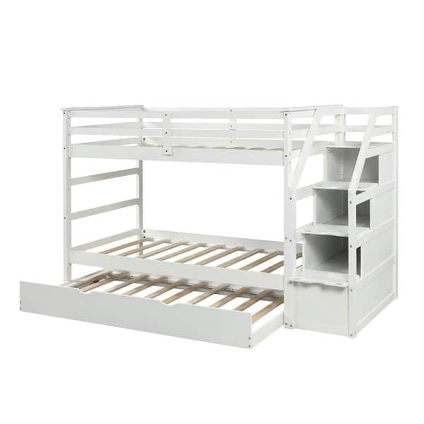 Boyel Living White Twin Over Trundle Bunk Bed With 3 Storage Drawers Ly Lp000064aak The Home Depot White Twin Over Trundle Bunk Bed, Bunk Bed With Trundle And Storage Drawers
