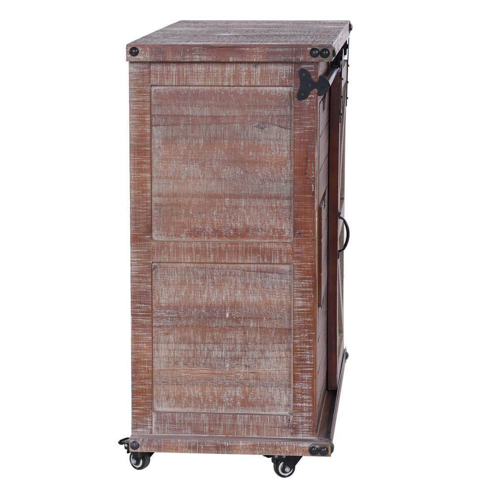 Rustic Black and Natural Wood Lockable Cart Cabinet