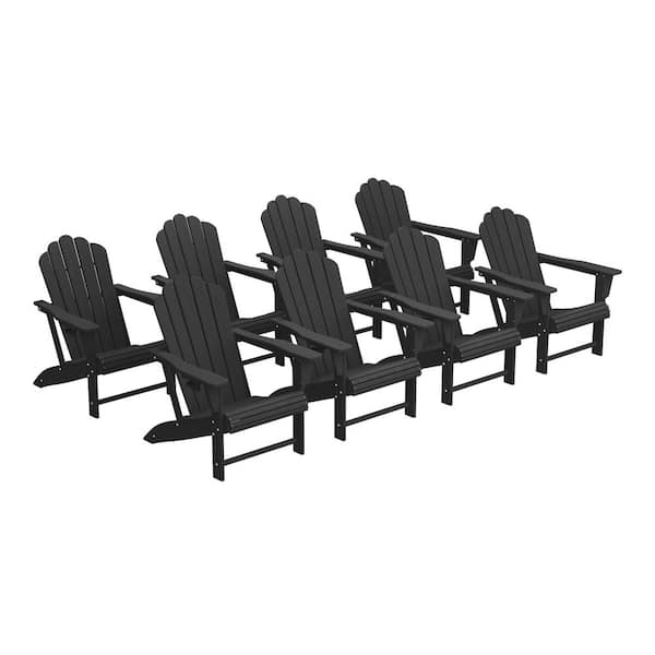 WESTIN OUTDOOR Aderson Set of 8 All Weather Fade Resistant Outdoor Patio HDPE Adirondack Chairs with Cup Holders in Black